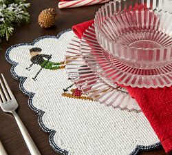 Holiday Skier Handcrafted Beaded Placemats, Set of 4