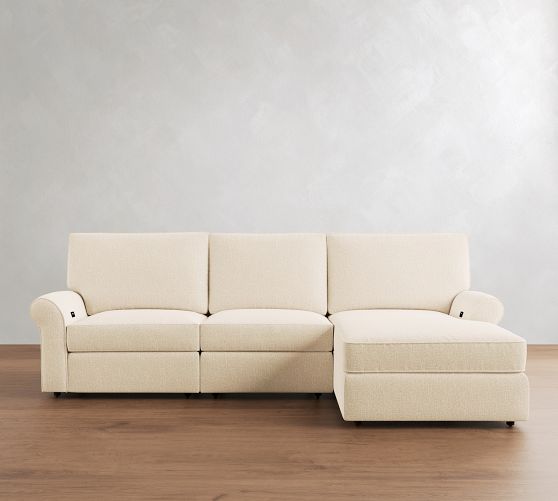 PB Comfort Roll Arm Power Reclining Chaise Sectional (118"-132") by Pottery Barn