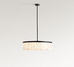 Open Box: Windham Alabaster Tile Round Chandelier, Small (30") - Bronze
