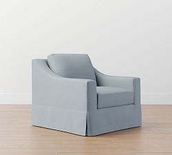 Open Box: York Slope Arm Replacement Slipcover, Swivel Armchair Slipcover - Performance Brushed Heathered Weave Chambray