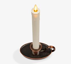Premium Flameless Bronze Window Taper Candle &amp; Stand