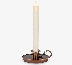 Premium Flameless Bronze Window Taper Candle &amp; Stand