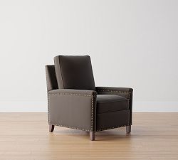 Open Box: Tyler Square Arm Upholstered Tall Recliner with Nailheads (42"), Polyester Wrapped Cushions - Performance Everydayvelvet Smoke, Espresso Finish