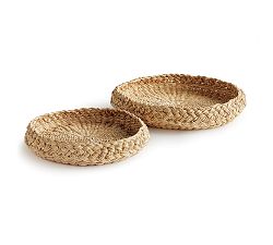 Open Box: Handwoven French Braided Trays, Set of 2, Round