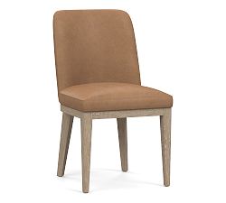 Open Box: Layton Leather Dining Chair - Churchfield Taupe, Seadrift Legs