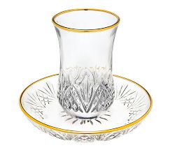 Glass Kiddush Cup and Plate with Gold Rim