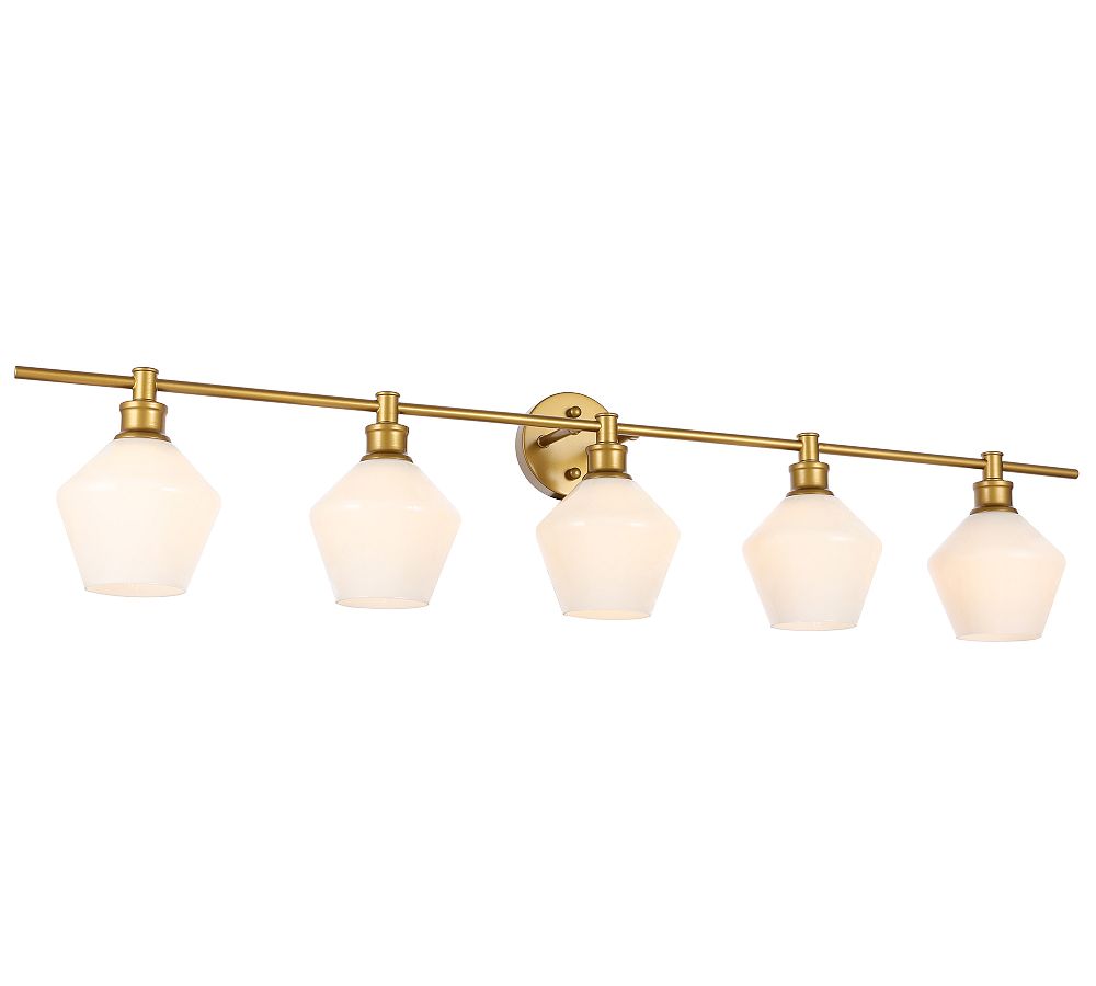 Tolari Quintuple Sconce (47") - 47", Brass and Frosted White Glass
