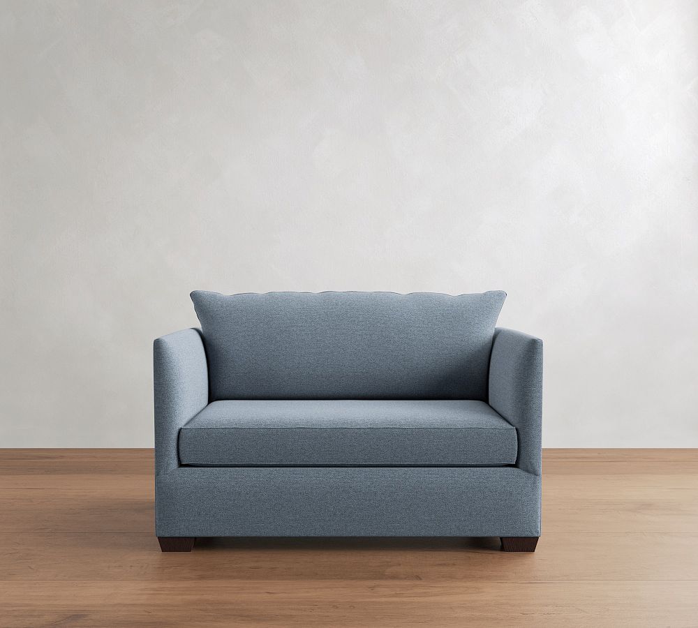 Luna Twin Sleeper Sofa (54") - Polyester Wrapped Cushions, Performance Heathered Basketweave River