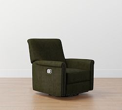 Open Box: Irving Roll Arm Grand Swivel Recliner with Nailheads - Vintage Hunter