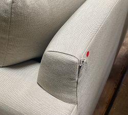 Open Box: Pearce Modern Square Arm Upholstered Right Loveseat - Performance Textured Weave Sand, Espresso