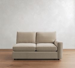 Open Box: Pearce Modern Square Arm Upholstered Right Loveseat - Performance Textured Weave Sand, Espresso