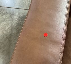 Open Box: Turner Petite Square Arm Leather Sofa 94" 3-Seat Cushion, Dark Walnut Finish, Down Blend Wrapped Cushions, Gravel Chocolate