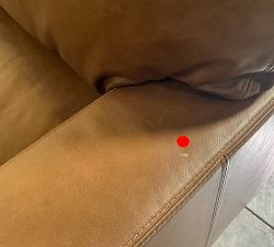 Open Box: Turner Petite Square Arm Leather Sofa 94" 3-Seat Cushion, Dark Walnut Finish, Down Blend Wrapped Cushions, Gravel Chocolate