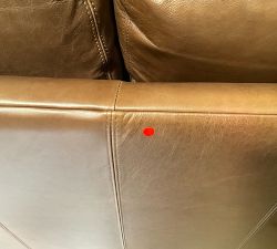 Open Box: Turner Petite Square Arm Leather Sofa 94" 3-Seat Cushion, Dark Walnut Finish, Down Blend Wrapped Cushions, Gravel Chocolate