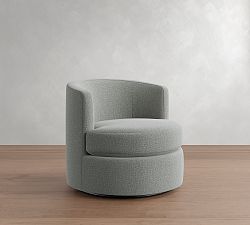 Open Box: Balboa Petite Swivel Armchair (32"), Poly Fill - Performance Brushed Basketweave Chambray