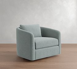 Open Box: Remmy Swivel Chair (39") - Performance Heathered Basketweave Chambray,