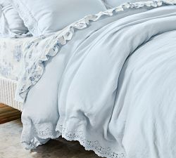 LoveShackFancy Belgian Flax Linen Duvet Cover with Lace Trim