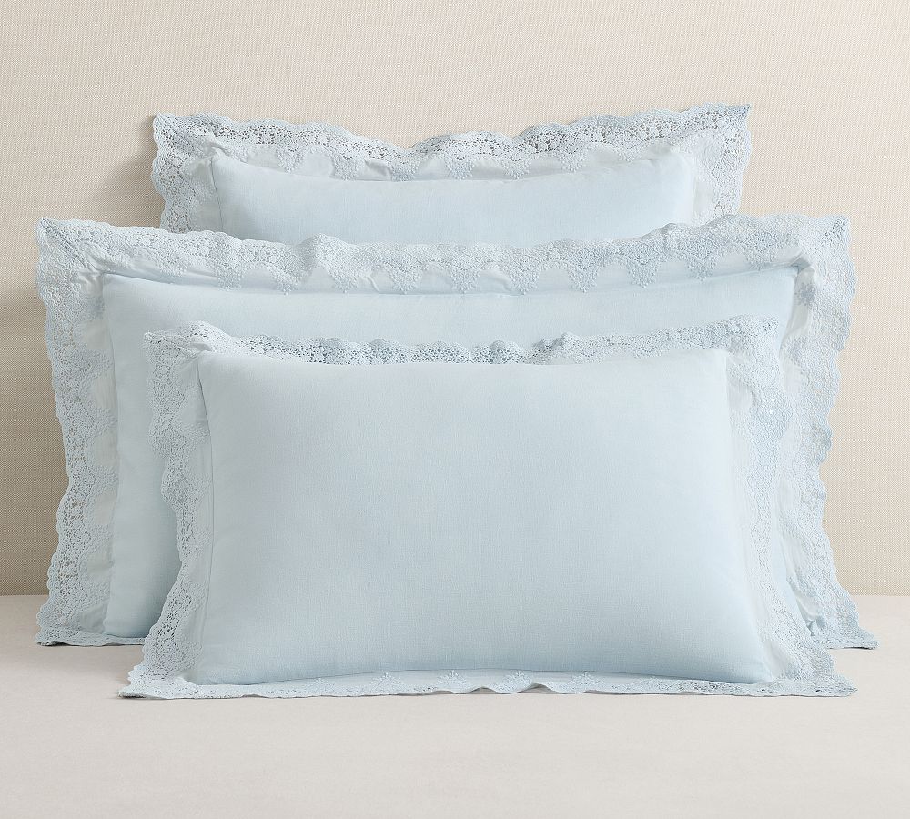 LoveShackFancy Belgian Flax Linen Sham with Lace Trim by Pottery Barn