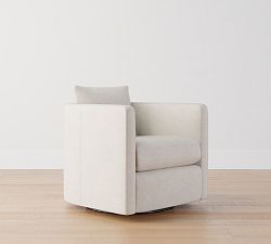 Open Box: Ayden Barrel Arm Leather Swivel Armchair (32") - Statesville Pebble