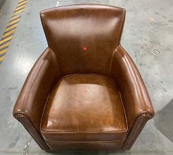 Open Box: Irving Roll Arm Leather Swivel Armchair with Nailheads (33") - Statesville Molasses