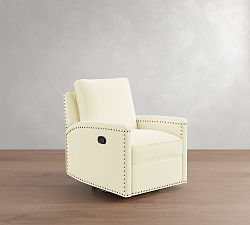 Open Box: Tyler Square Arm Swivel Glider Manual Recliner with Nailheads - Basketweave Slub Ivory