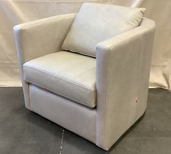Open Box: Ayden Barrel Arm Leather Swivel Armchair (32") - Statesville Pebble