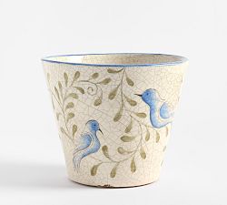 Open Box: Handcrafted Bird Print Cachepot, Large (10"D x 8"H)