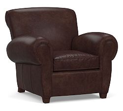 Open Box: Manhattan Roll Arm Leather Chair without Nailheads - Statesville Espresso
