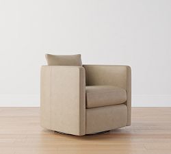 Open Box: Ayden Barrel Leather Swivel Armchair (32") - Legacy Taupe