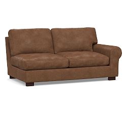 Open Box: Turner Square Arm Leather Right Loveseat without nailheads - Statesville Toffee, Dark Walnut