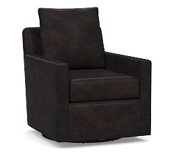 Open Box: Ayden Square Arm Leather Swivel Glider - Vintage Midnight