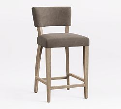 Open Box: Payson Leather Counter Stool (26") - Gravel Pewter, Seadrift