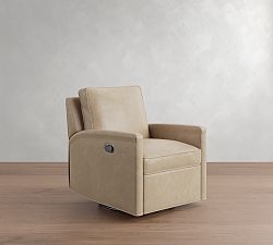 Open Box: Tyler Square Arm Leather Swivel Recliner without Nailheads - Statesville Pebble