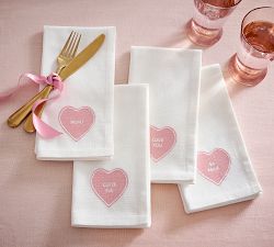 Conversation Hearts Organic Cotton Napkins - Mixed Set of 4