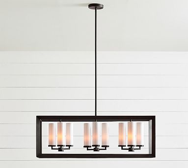 Pottery Barn ガラス/天井照明　① Sonora Milk Glass Linear Indoor/Outdoor Chandelier (40