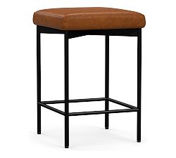 Open Box: Maison Leather Backless Counter Stool, 24" - Vintage Caramel, Antique Bronze Legs