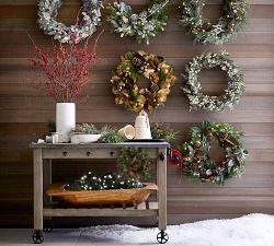Lit Faux Frosted Pine and Berries Wreath &amp; Garland