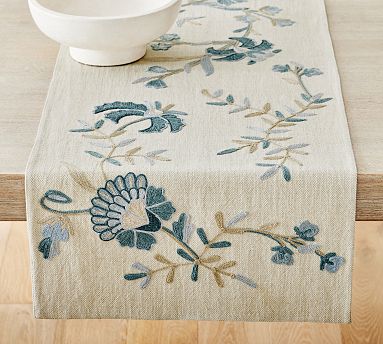 Liana Crewel Embroidered Cotton Table Runner | Pottery Barn