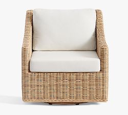 Open Box: Huntington Slim Slope Arm Swivel Outdoor Lounge Chair with Cushions - High Performance Canvas Natural, Natural