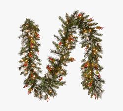 Lit Faux Wintry Pine Wreath &amp; Garland With Clear Lights