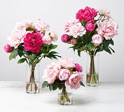 Faux Pink Peony Arrangement In Glass Vase