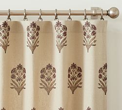 Open Box: Elinor Floral Mughal Light Filtering Curtain, 50" W x 84" L - Plum, Flax