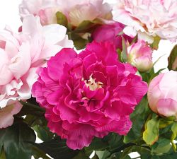Faux Pink Peony Arrangement In Glass Vase