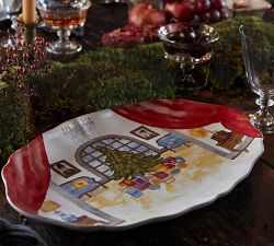 Nutcracker Handcrafted Stoneware Party Scene Oval Platter