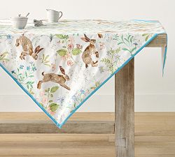 Bunny Embroidered Cotton Table Throw