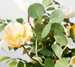 Faux Yellow &amp; White Poppy Arrangement In Glass Vase