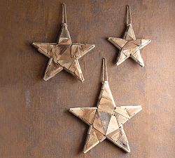 Recycled Hanging Wooden Stars - Set Of 3
