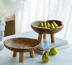 Handcrafted Teak Standing Decorative Bowls. Set of 2