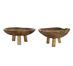 Handcrafted Teak Standing Decorative Bowls. Set of 2