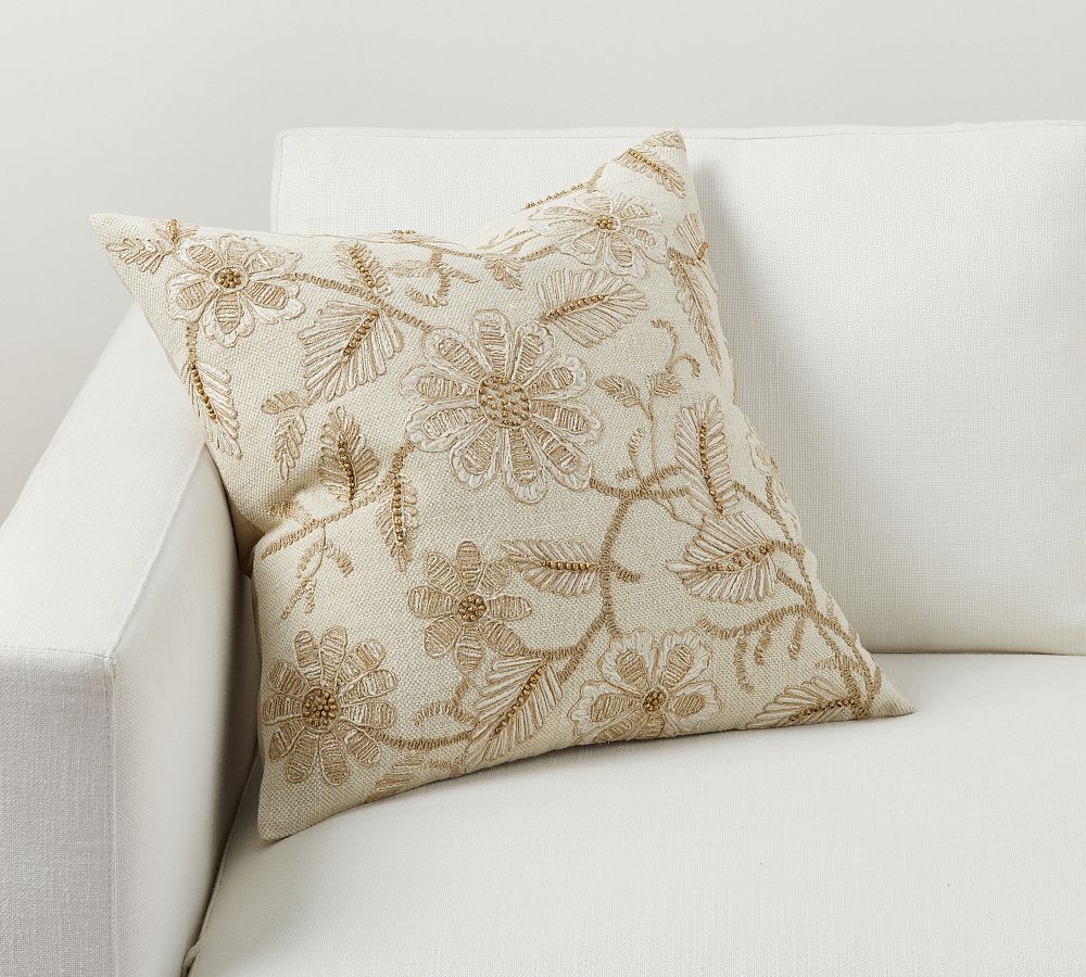 Corin Embroidered Pillow Cover - 20", Natural